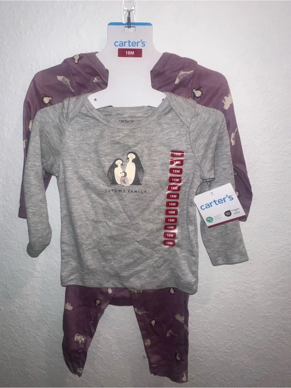 Carter's Baby Penguin 3 Piece Set - Gray & Plum